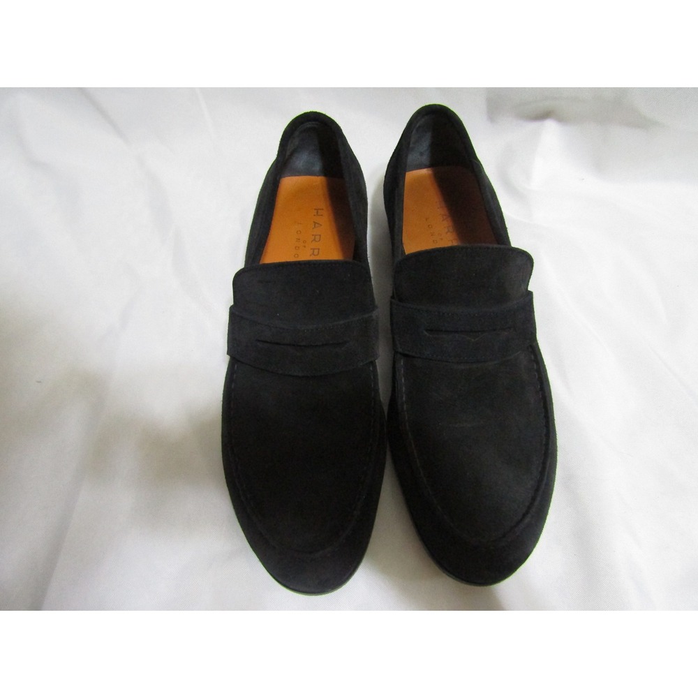Harrys of London Penny Loafers Mens 44 Black Suede Leather Made in Italy Office